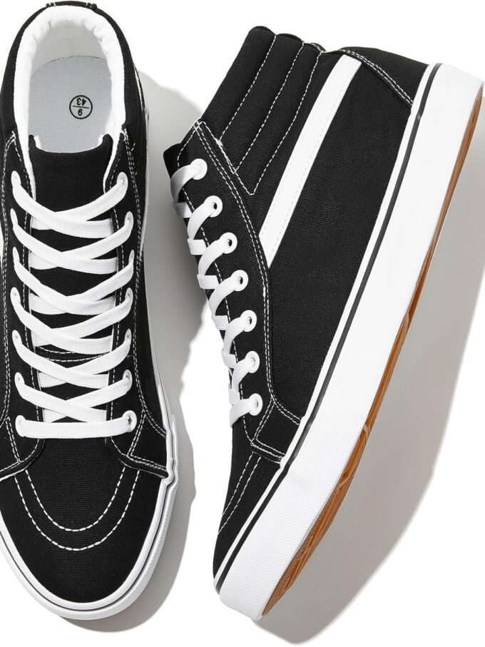 Mens White Canvas Shoes Fashion High-Top Canvas Sneakers for Men Casual Tennis Shoes Black Classic Lace-UP Walking Shoes Skate Shoes