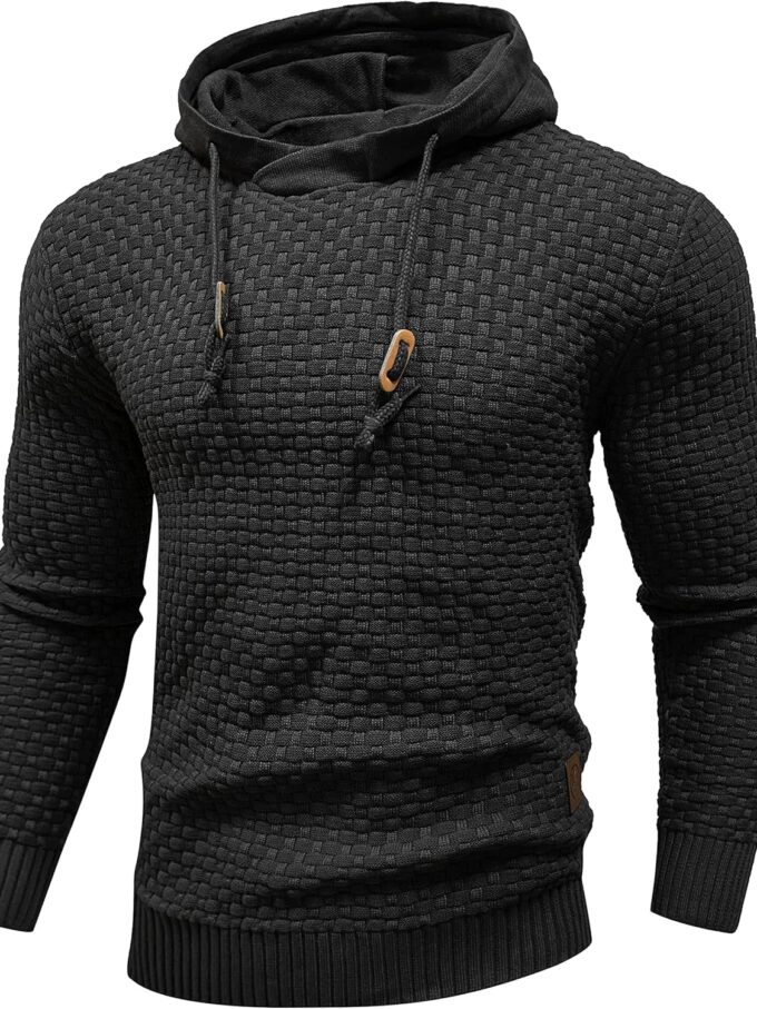 Men's Hooded Sweatshirt Long Sleeve Solid Knitted Hoodie Pullover Sweater