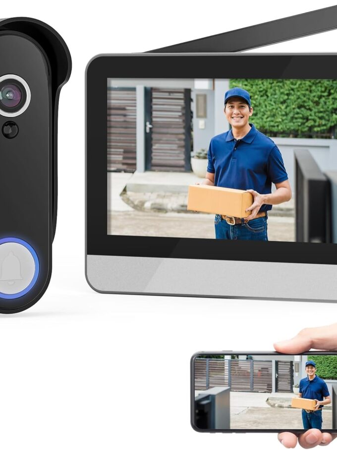 Wireless Smart Video Doorbell System, 7" Display, 1080P, No Subscription