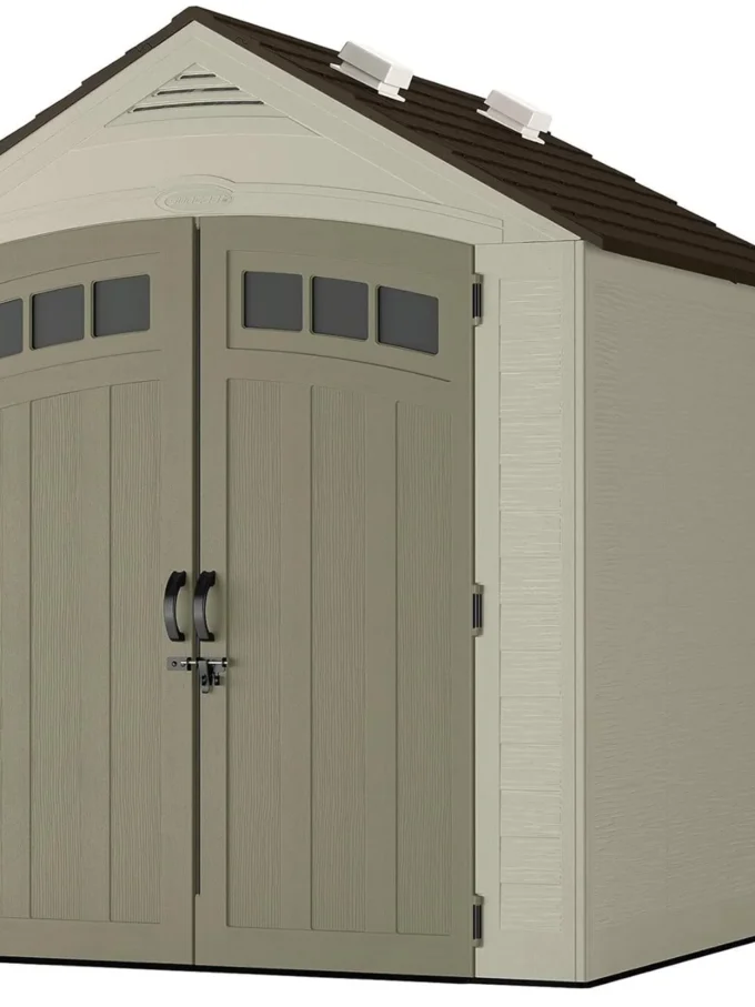7x7 Storage Shed with Multi-Wall Resin Panels, 4 Skylights, IllumiVent System, and Pad-Lockable Doors, 84quot; D x 84quot; W x 98" H