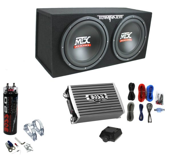 1200W Dual Loaded Subwoofer Box + 1500W Amplifier + Capacitor