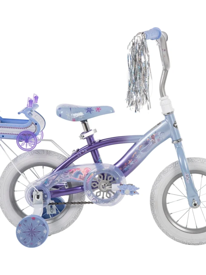 Frozen Bike with Doll Carrier Sleigh for Girl's, 12 In., White and Purple by Huffy