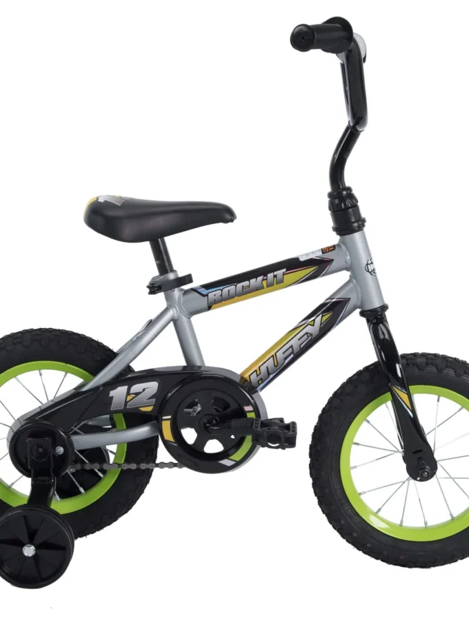 Huffy 12 in. Rock It Kids Bike, for Boys Ages 3 and up, Child, Grey Matte and Lime
