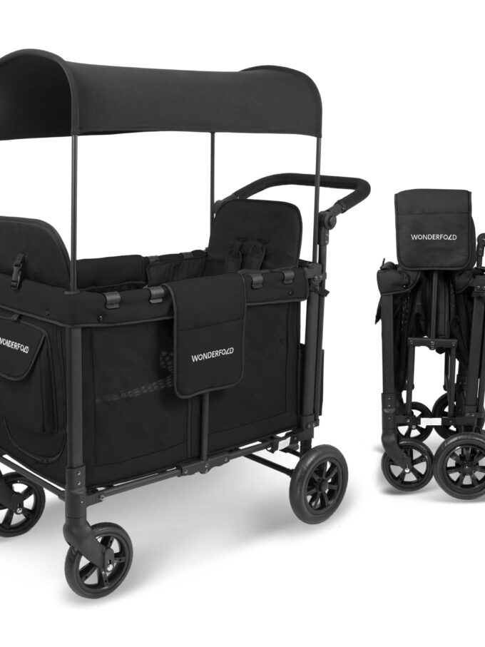 WONDERFOLD W2 Stroller Wagon, 2-Seater, Collapsible, Black