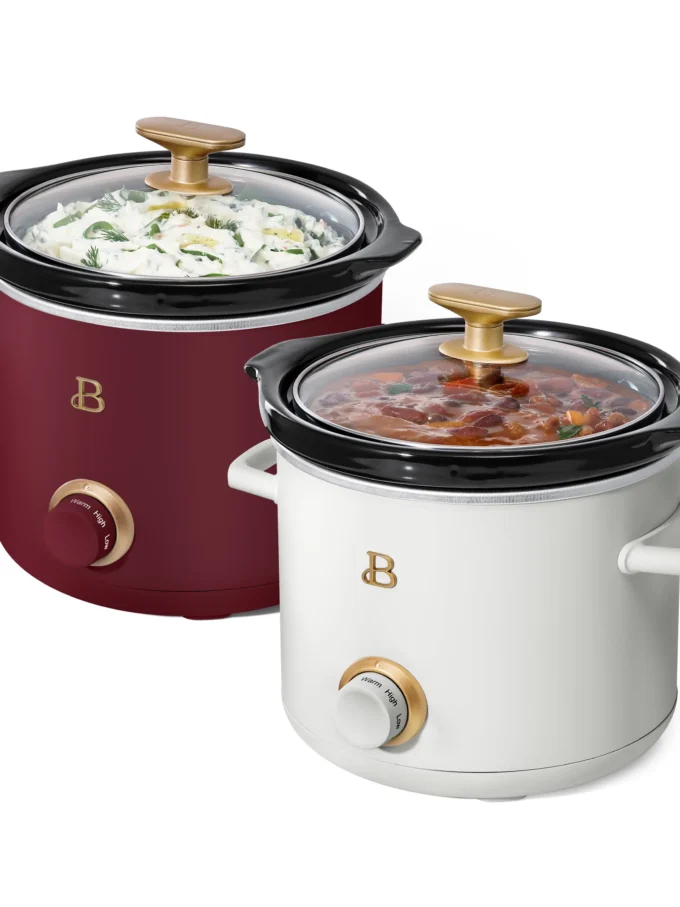 Beautiful 2 qt Slow Cooker Set, 2-Pack, White Icing and Merlot by Drew Barrymore, 19340, 100 W
