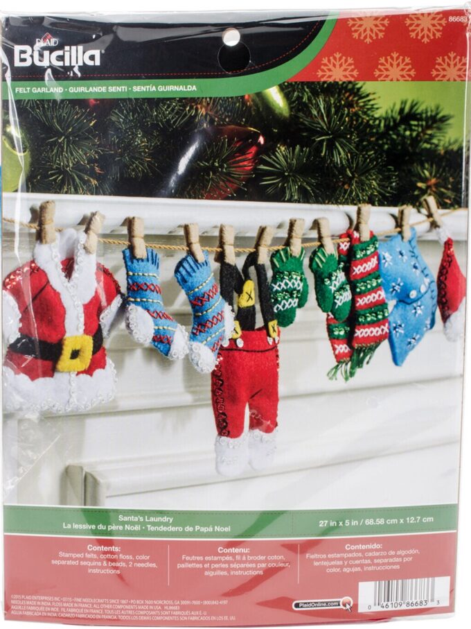 Bucilla 27 Santa's Laundry Garland Needle Felting Applique Kit