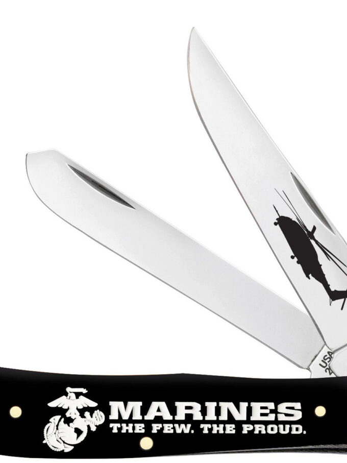Case USMC Embellished Black Synthetic Trapper Folding Knife