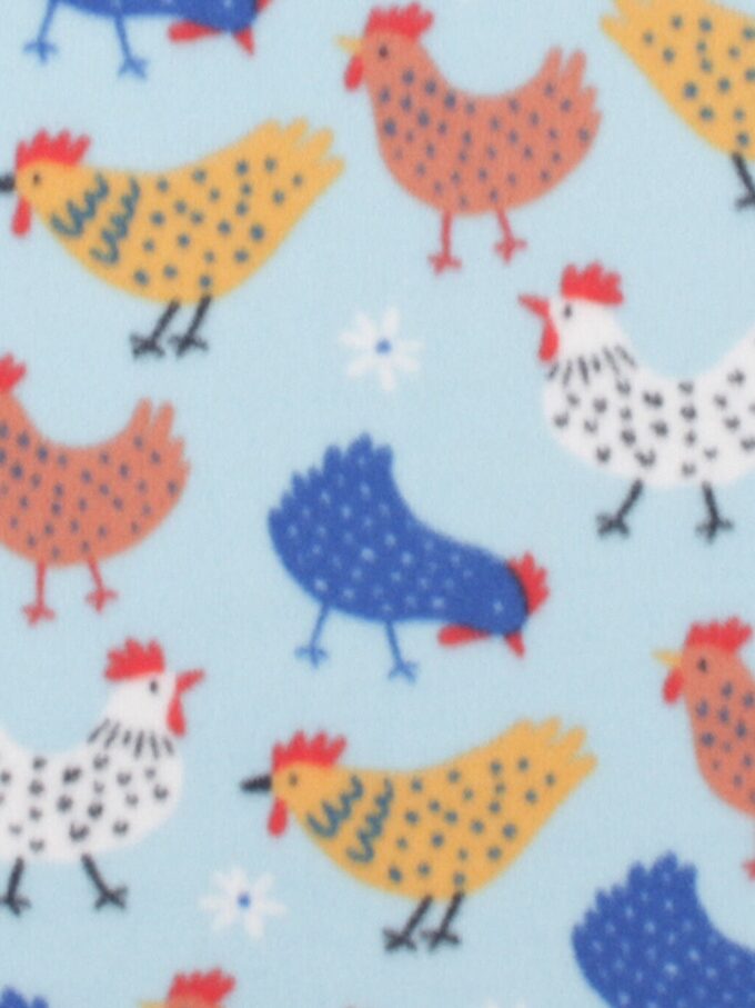 Chickens on Blue Blizzard Fleece Fabric