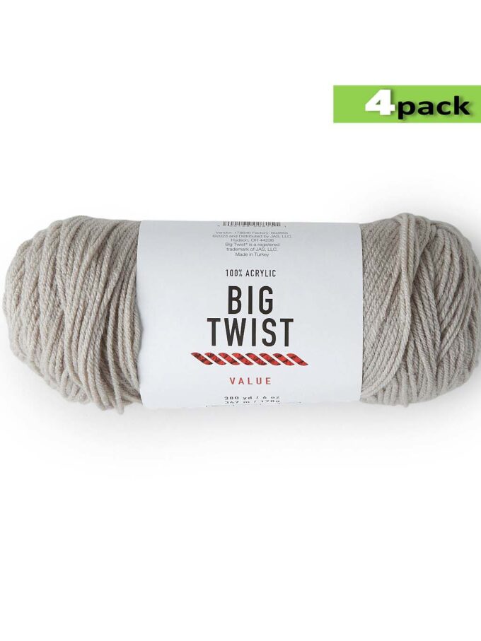 4pk Solid Soft Grey Medium Weight Acrylic 380yd Value Yarn by Big Twist