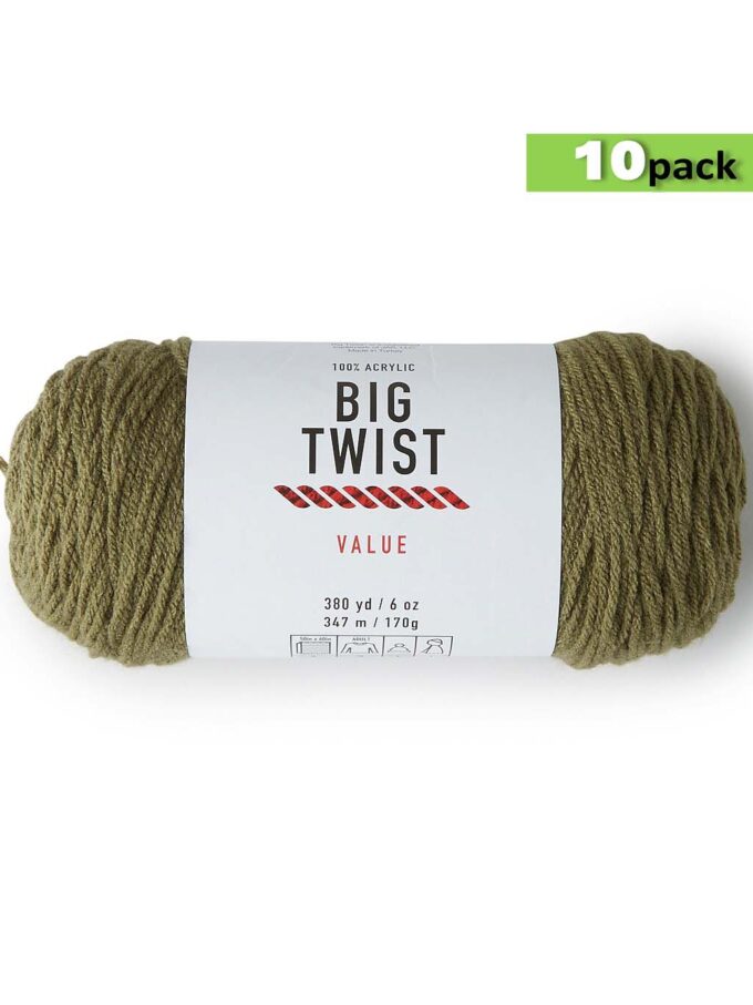 10pk Solid Olive Medium Weight Acrylic 380yd Value Yarn by Big Twist