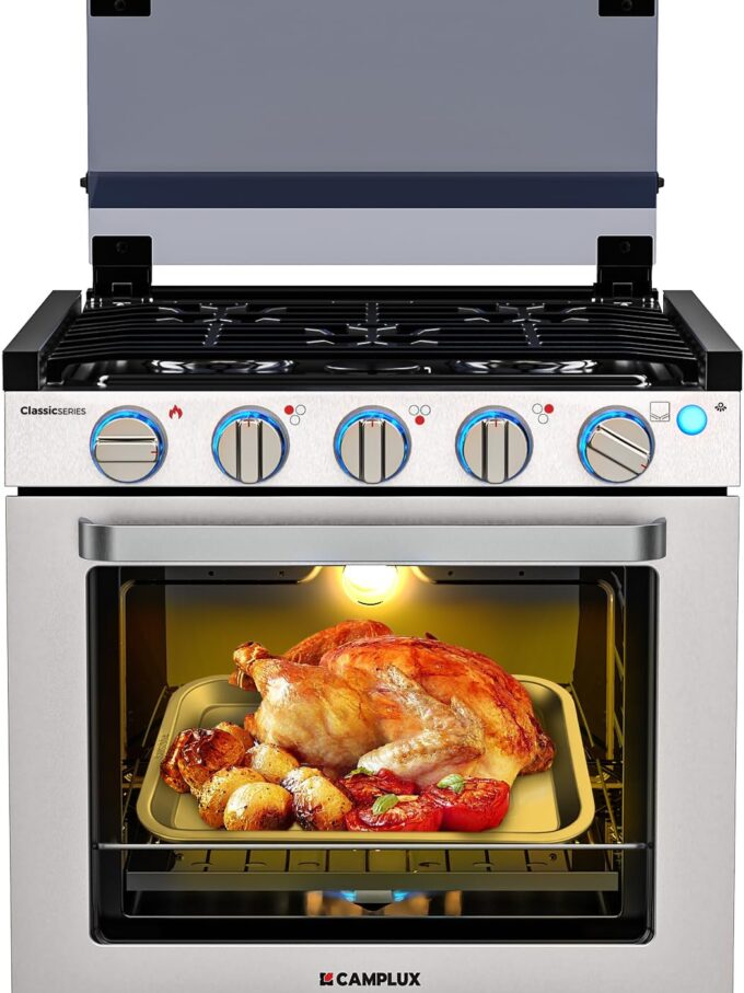 RV liquefied gas stove 21 inches high, a liquefied gas stove oven with 3 burners, suitable for RVs, apartments, mobile homes, made of stainless steel material