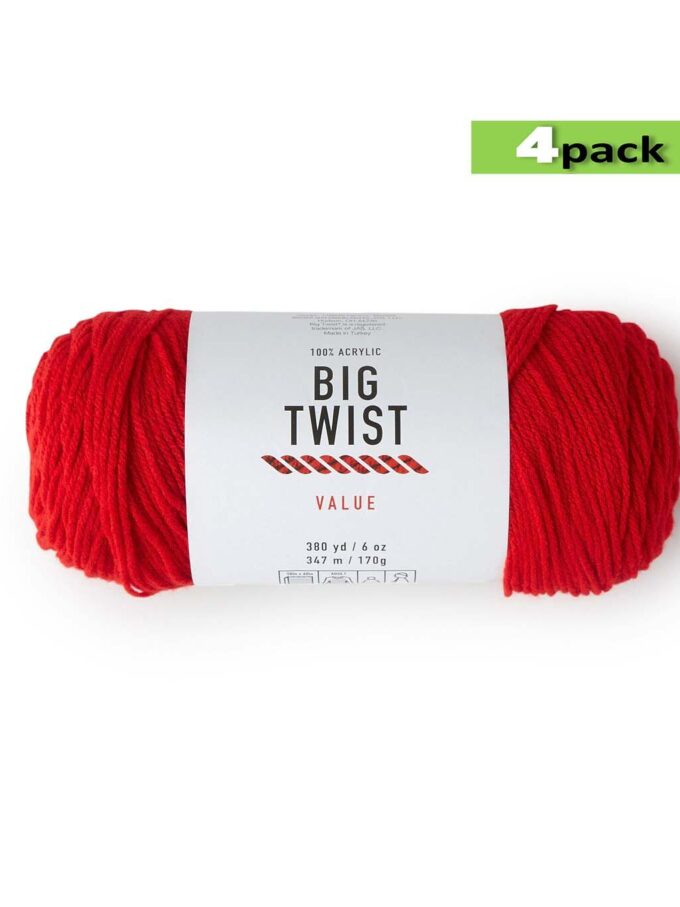 4pk Solid Red Medium Weight Acrylic 380yd Value Yarn by Big Twist