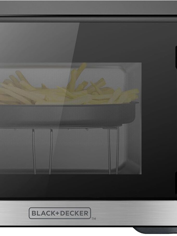 The 5-in-1 microwave oven features air baking, combined cooking, baking, barbecuing and convection cooking functions. It has a capacity of 0.9 cubic feet, a desktop design, stainless steel material, a power of 900 watts, and a child lock function.