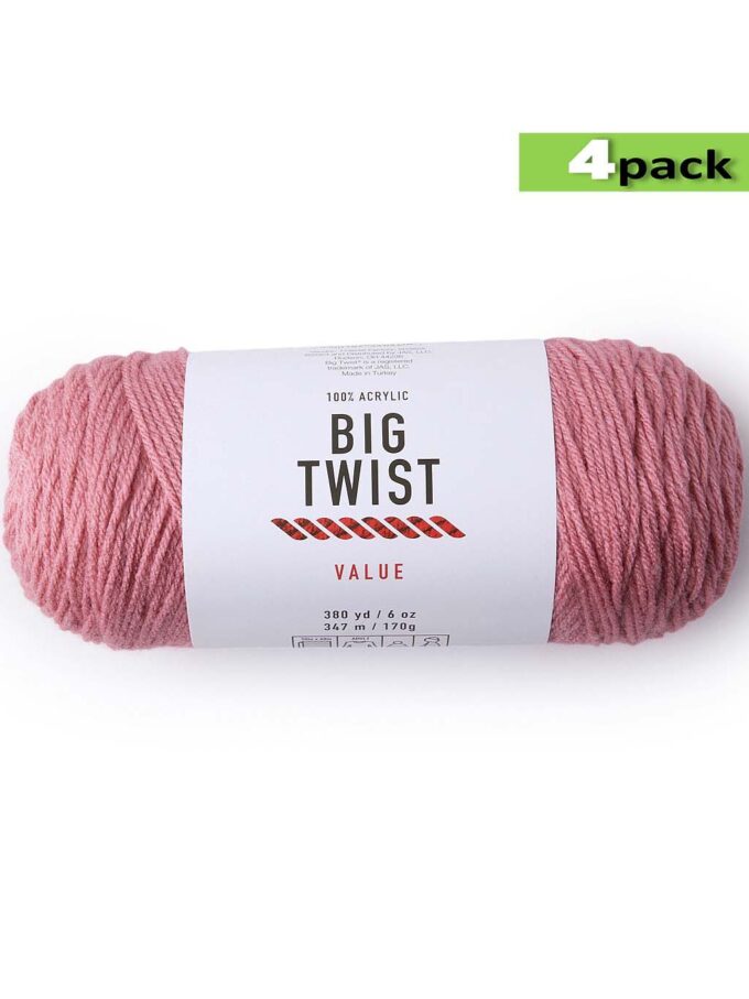 4pk Solid Pink Medium Weight Acrylic 380yd Value Yarn by Big Twist