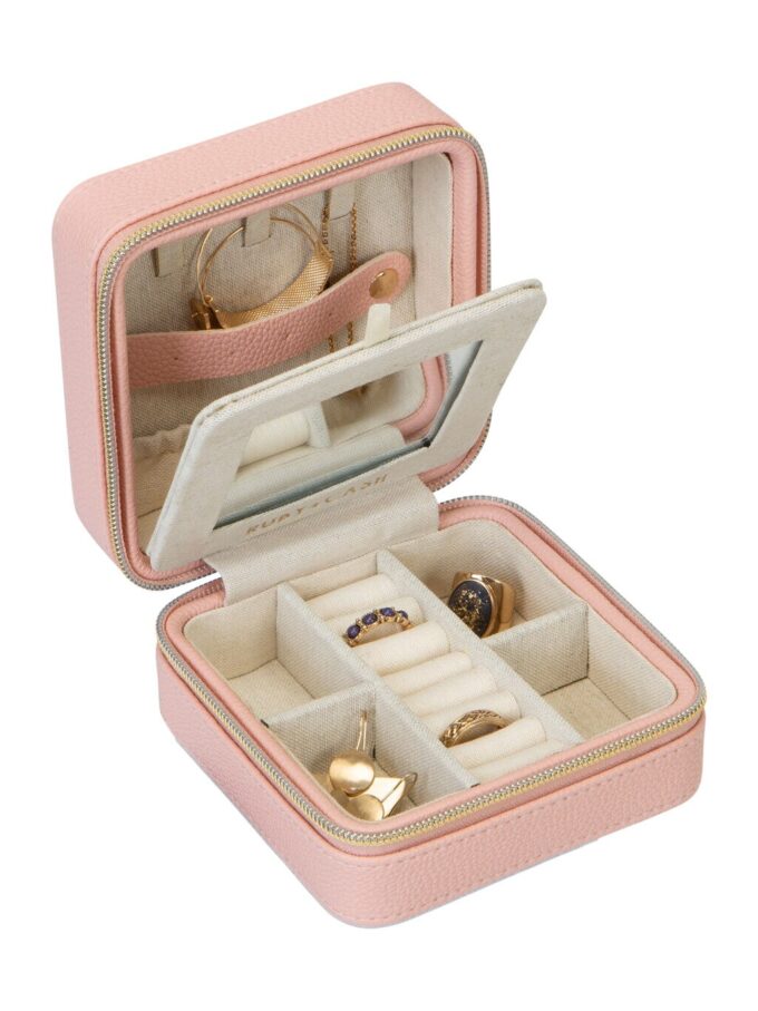 RubyCash 5 Blush Faux Leather Zippered Travel Jewelry Organizer Box
