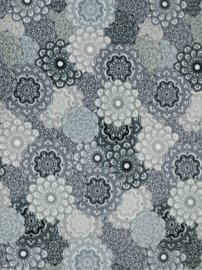 Gray & White Packed Medallions Anti Pill Fleece Fabric