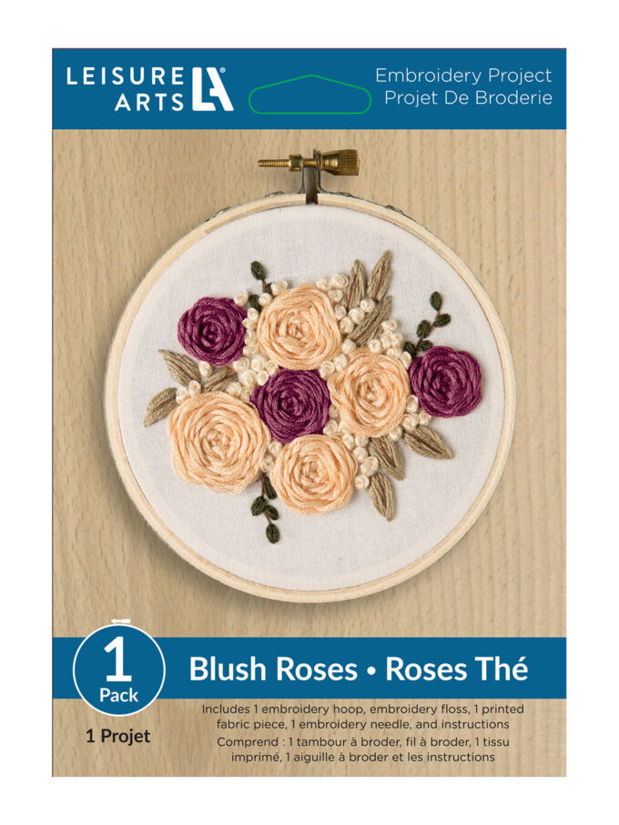 Leisure Arts 4 Spicy Blush Roses Embroidery Kit
