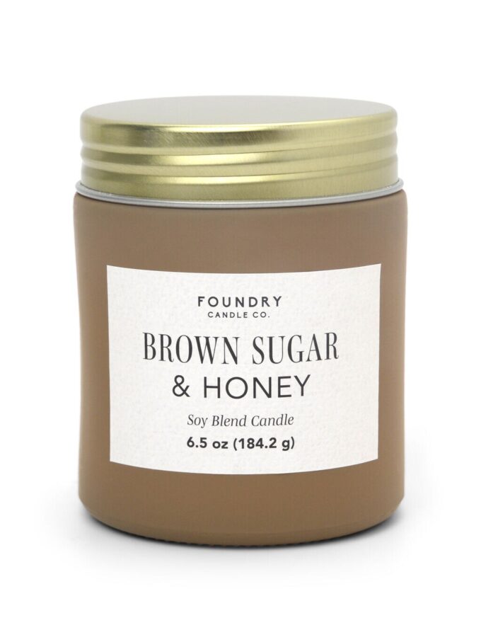 Foundry 6.5oz Frosted Scented Jar Candle With Gold Lid