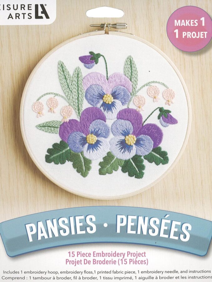 Leisure Arts 7 Pansies Embroidery Kit