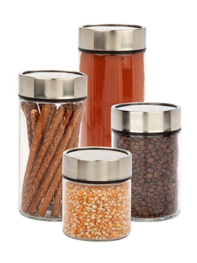 Honey Can Do 4ct Steel & Glass Canisters Fresh With Date Dials