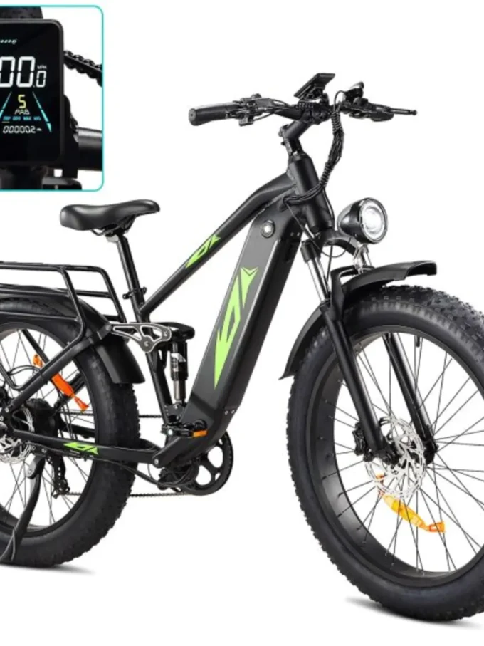Electric Bike for Adults 1000W, 48V 17.5AH Battery Adult Electric Bicycles, 26 Fat Tire Full Suspension Ebike, 28MPH Mountain Beach E Bike, 7 Speed, 60Miles Range, UL Certified